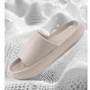 Pillow Slides Womens SZ 8.5/9 Grey/tan Anti-Slip Sandals Soft Shower Pool Shoes